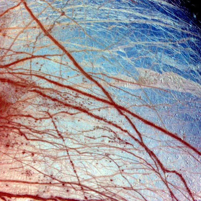 Enhanced-color composite of Europa's Minos Linea region, from Galileo.