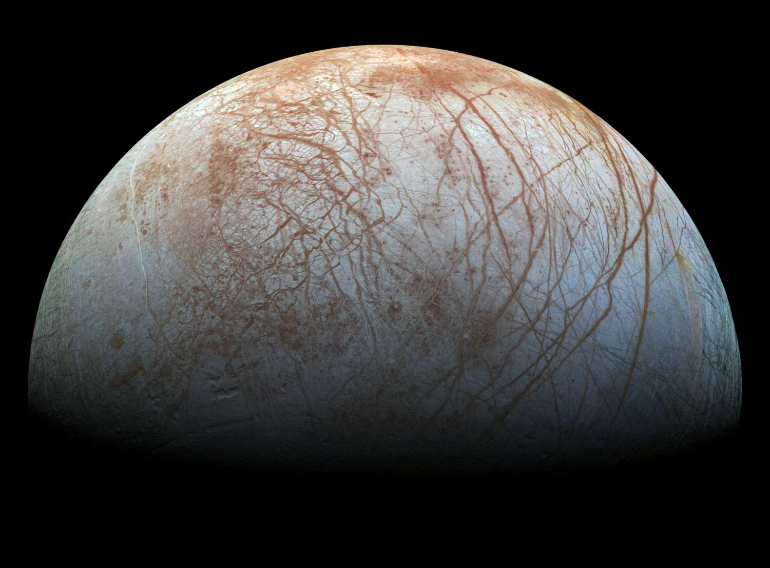 Reprocessed natural-color global view of Jupiter's icy moon Europa, from Galileo.