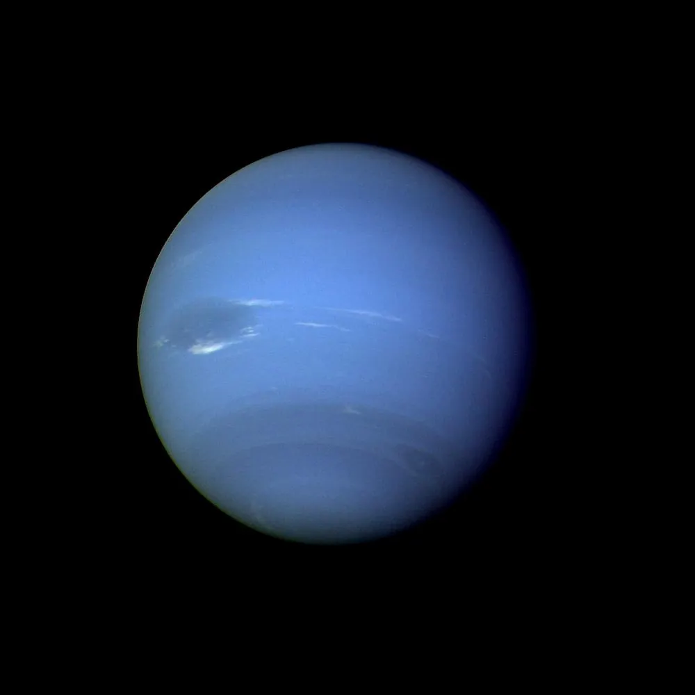 Neptune's Great Dark Spot, imaged by Voyager 2.