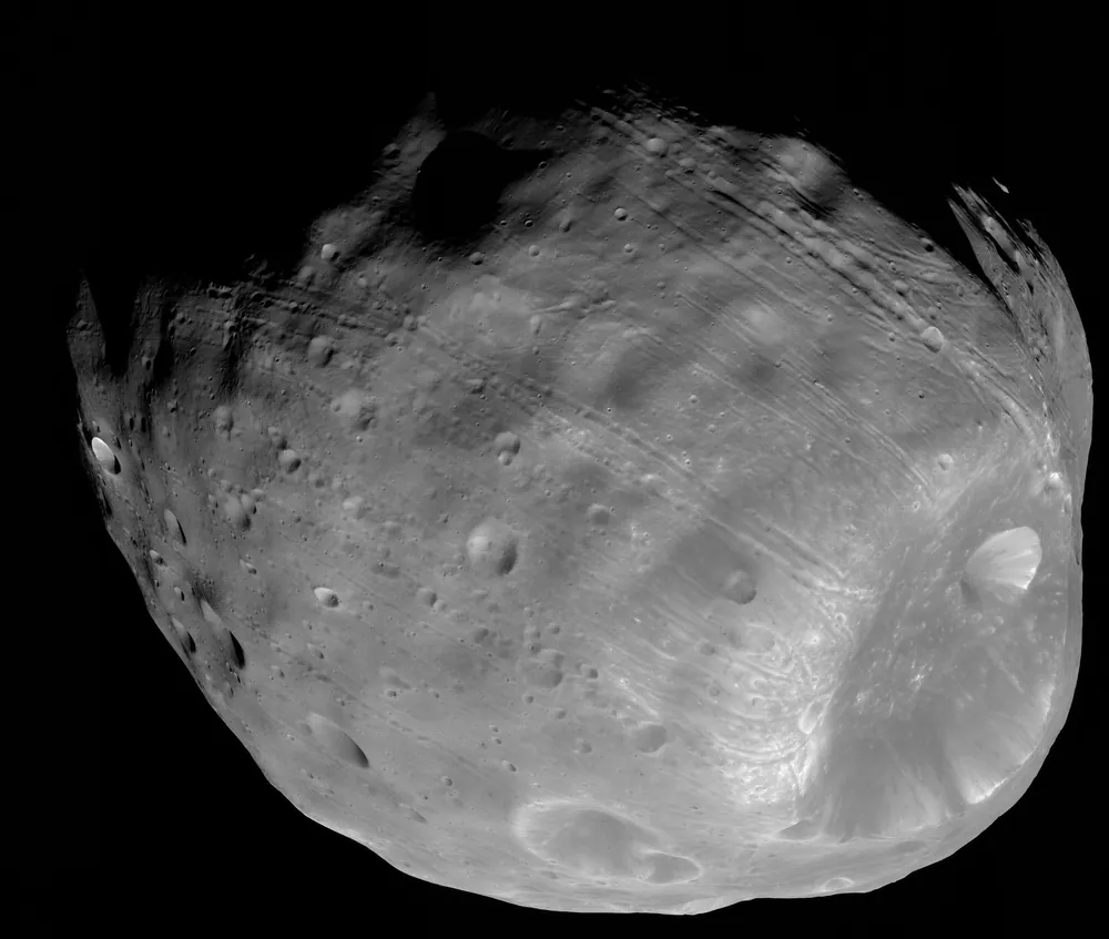 Phobos imaged by MRO's HiRISE camera from 5,800 km.