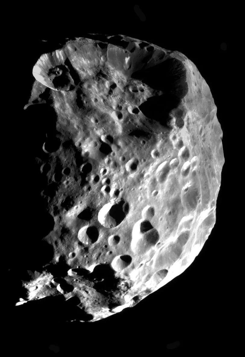 Saturn's dark, captured outer moon Phoebe, from Cassini.