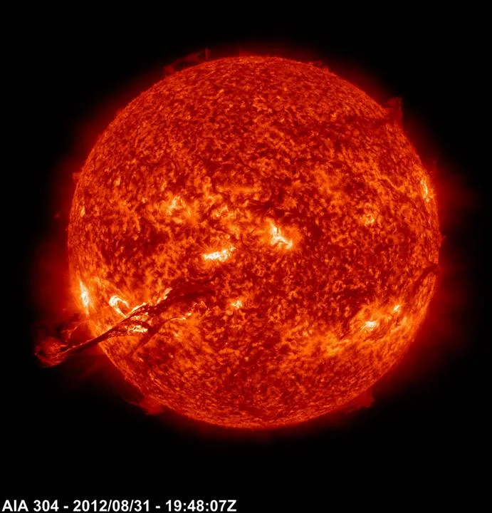 Erupting solar filament captured by the Solar Dynamics Observatory.