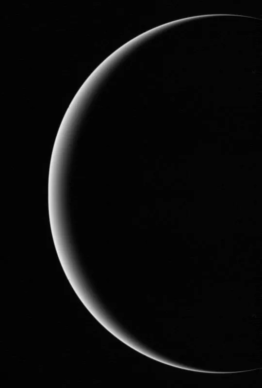 Crescent Uranus from Voyager 2 after closest approach.