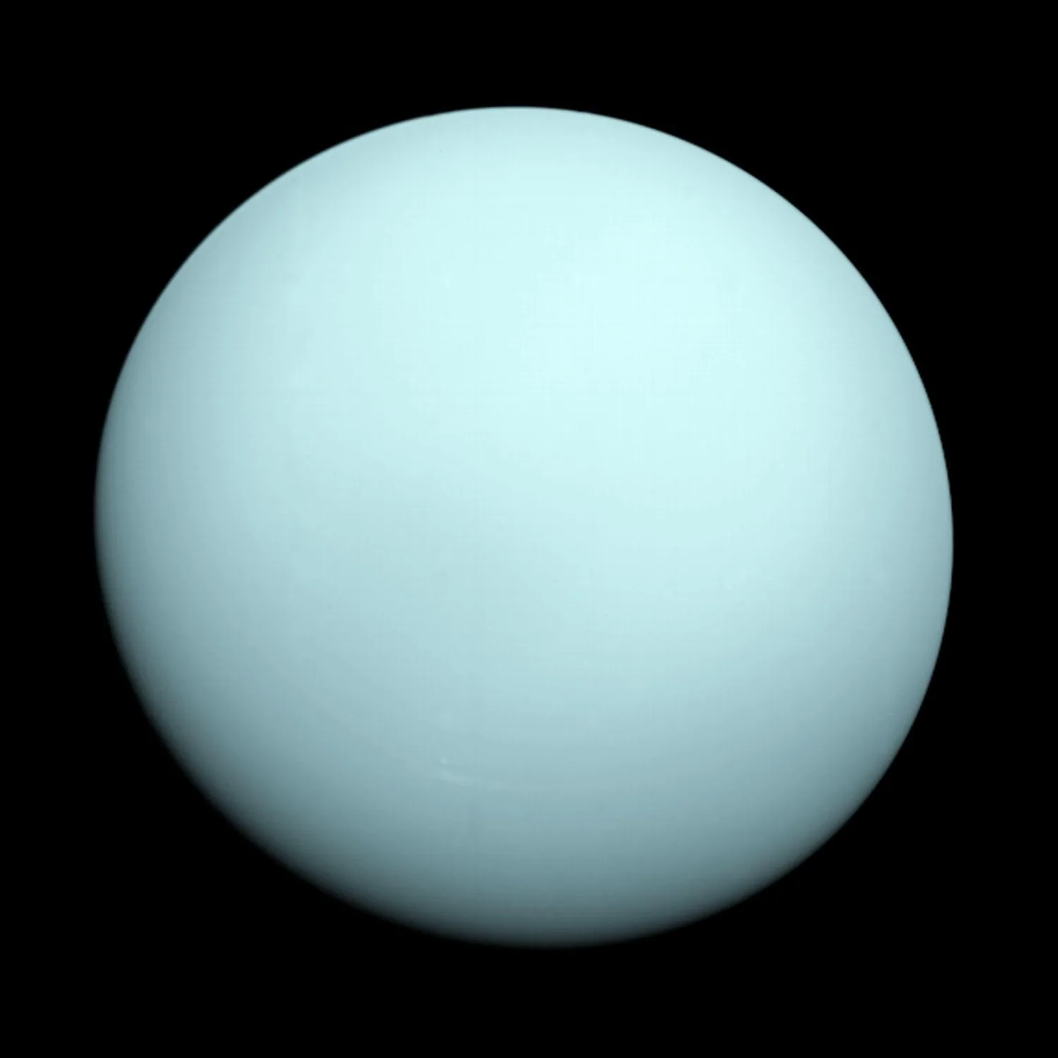 Uranus imaged by Voyager 2 in 1986.