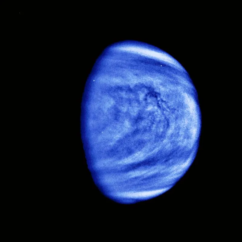 Venus cloud patterns imaged by the Galileo spacecraft.